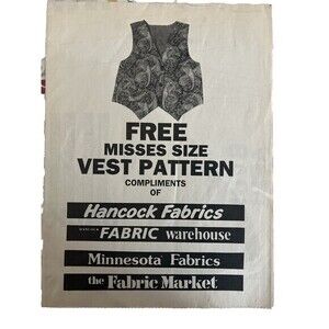 VINTAGE Costume Vest Sewing Pattern Misses size 6-16 HANCOCK FABRIC